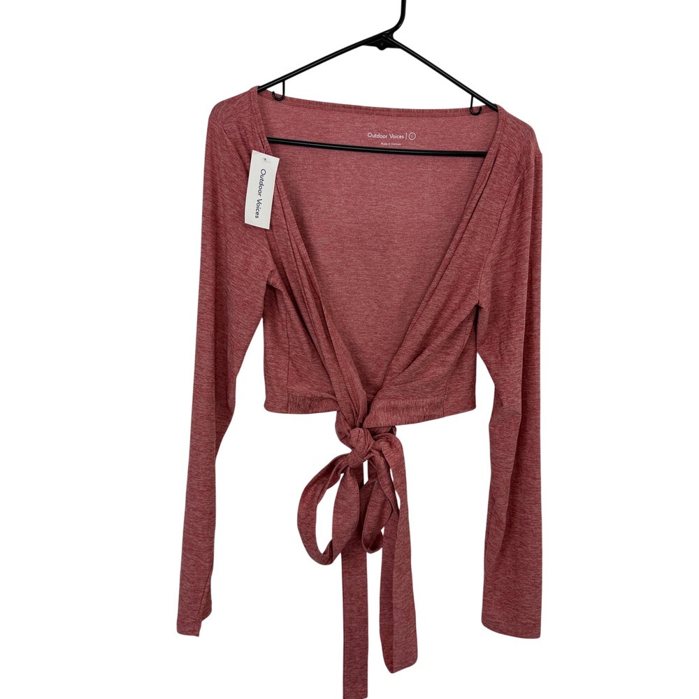 Outdoor Voices Top Womens Large Desert Rose Tie Front Cloudknit Long Sleeve Wrap